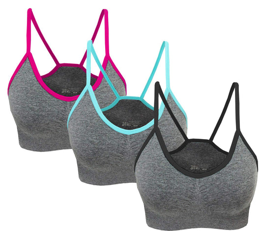 AKAMC Women's Removable Padded Sports Bras Medium Support Workout Yoga Bra 3 Pack,Red/Blue/Black,Large