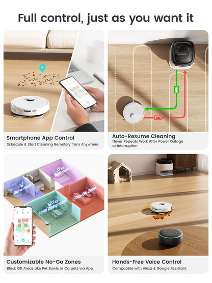 Lefant M3 Robot Vacuum, Robot Vacuum and Mop, 12000Pa Suction, Anti-Tangle Brushes, Dual Spinning Mop, Auto Mop Washing, Drying, Self-Emptying, Self-Refilling, for Pet Hair Dust, App Voice Control