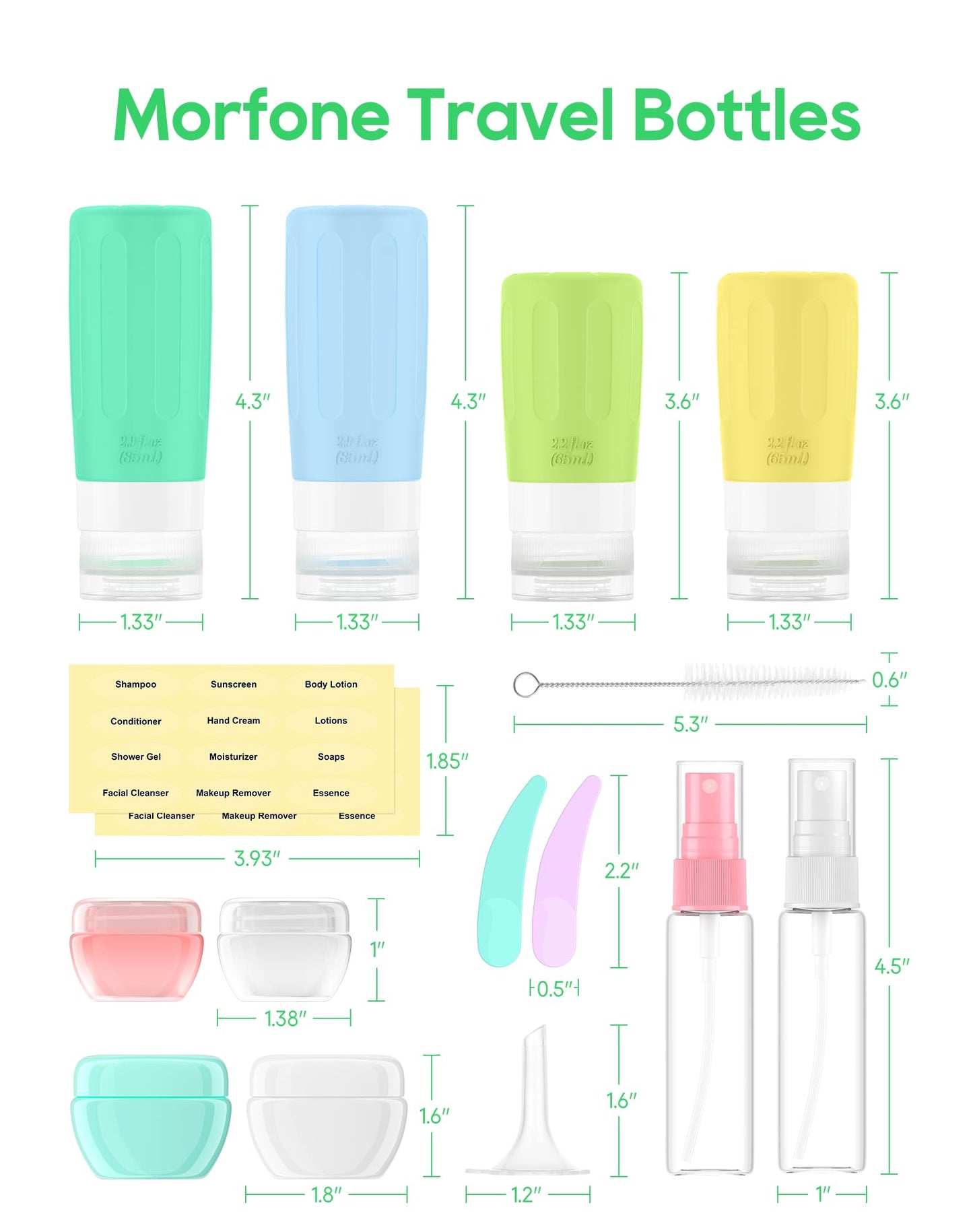 Morfone 16 Pack Travel Bottles Set for Toiletries, TSA Approved Travel Containers Leak Proof Silicone Squeezable Travel Accessories 2oz 3oz for Shampoo Conditioner Lotion Body Wash (BPA Free)