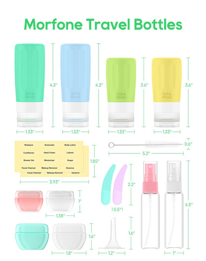 Morfone 16 Pack Travel Bottles Set for Toiletries, TSA Approved Travel Containers Leak Proof Silicone Squeezable Travel Accessories 2oz 3oz for Shampoo Conditioner Lotion Body Wash (BPA Free)