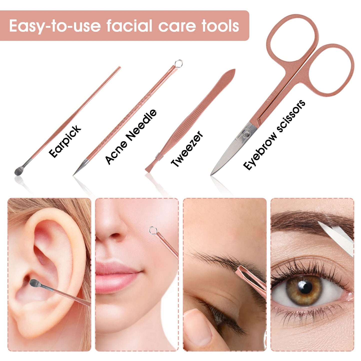 Nail Clippers and Beauty Tool Portable Set Manicure Set 12 in 1, with Pink Leather Bag, Suitable for Home, Workplace, Outdoor Travel, Gift Giving, Salon