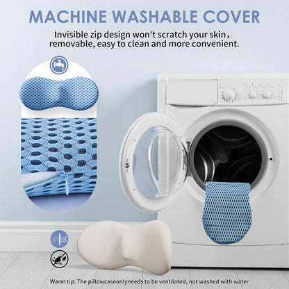 kasney Lumbar Support Pillow Ergonomic Memory Foam, Relieve Back Pain, CMFY Breathable & Detachable & Washable, Perfect for Office Chairs, Car Seats, Beds (Blue)