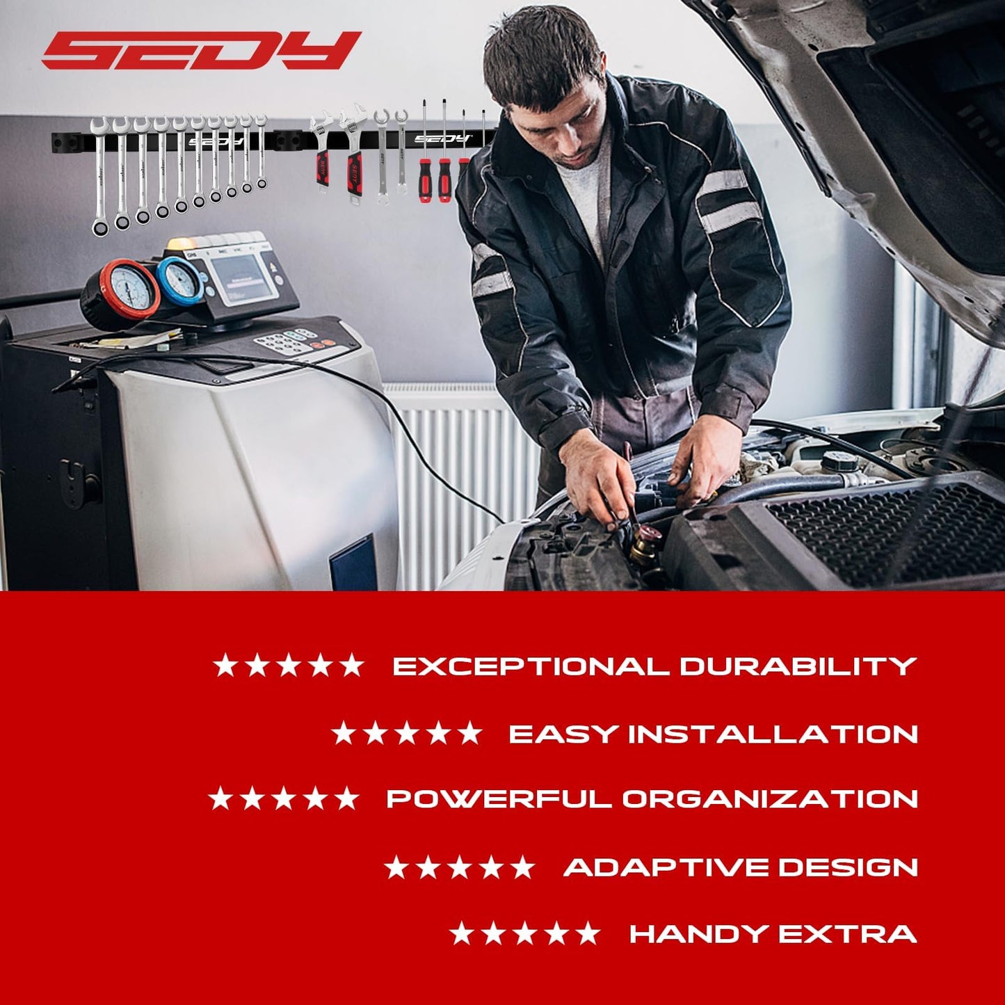 Magnetic Tool Holder Storage Organizer: 7-Piece Garage Wall Mount Rack Organization Strip Power Magnet Organizers Mounted Workbench Board Slatwall Van Hanger