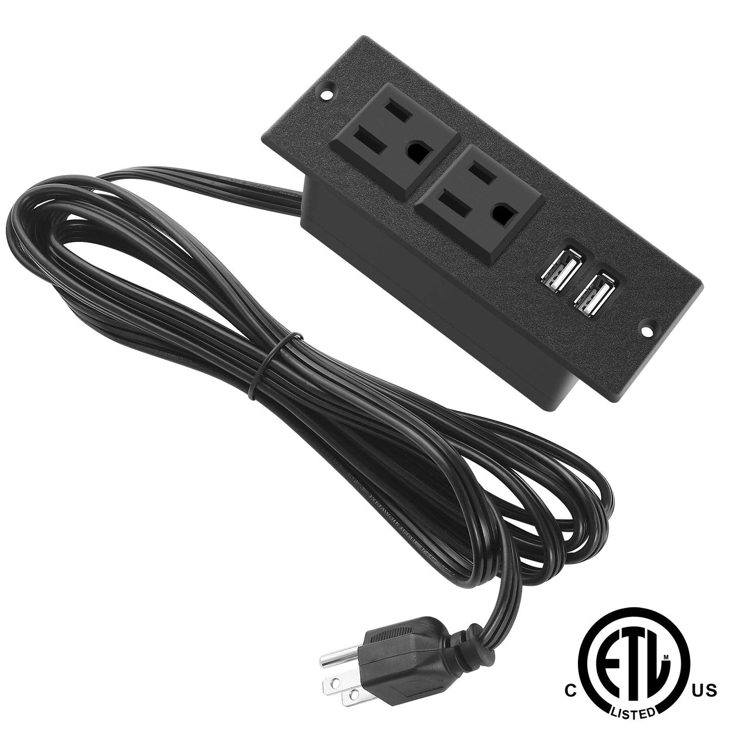 Recessed Power Strip, Black Desktop Power Grommet Socket with Furniture, 2 AC Outlets & 2 USB Ports for Conference Desk,Kitchen,Office,Home,Hotel (9.85 ft)