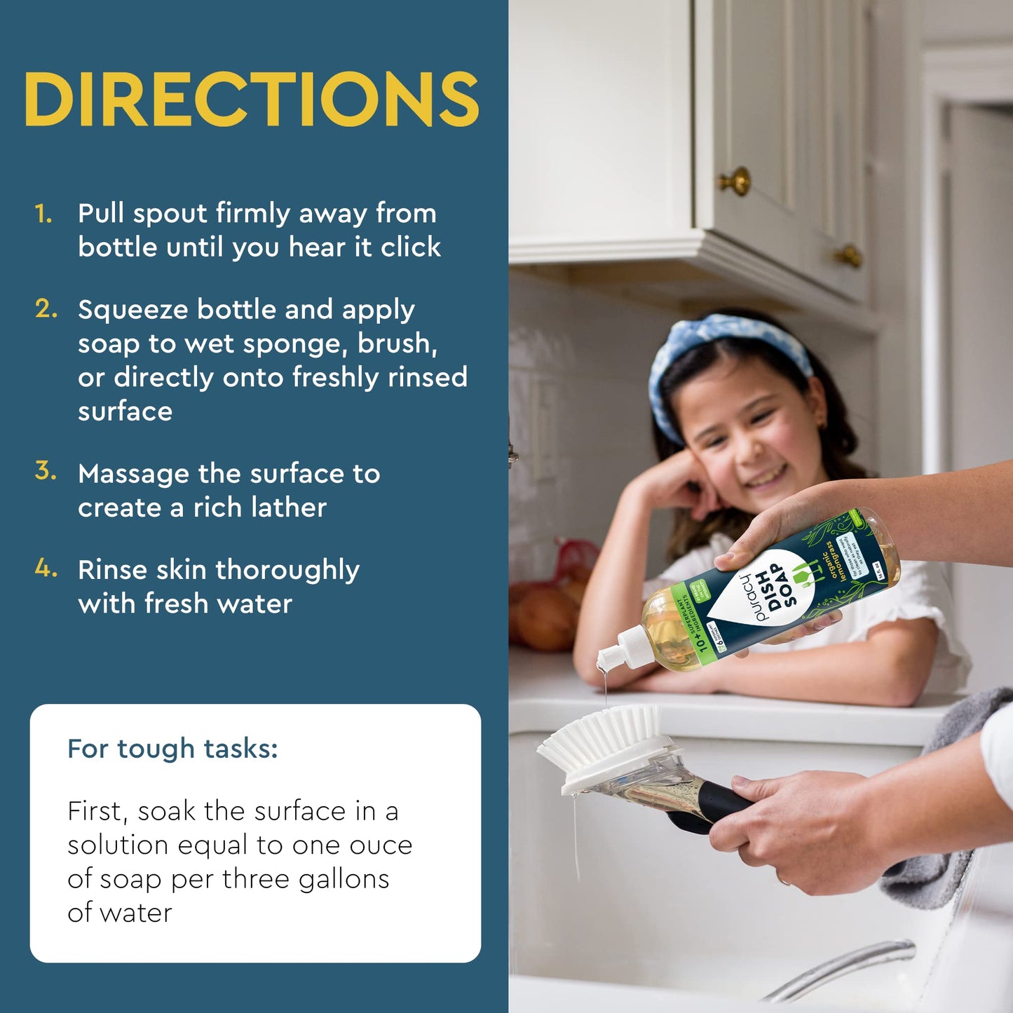 Puracy Natural Dish Soap Refill - Skin-Softening Plant-Based Liquid Dishwashing Detergent Soap, Clean-Rinsing Water-Sheeting Formula (Organic Lemongrass, 48 fl oz)