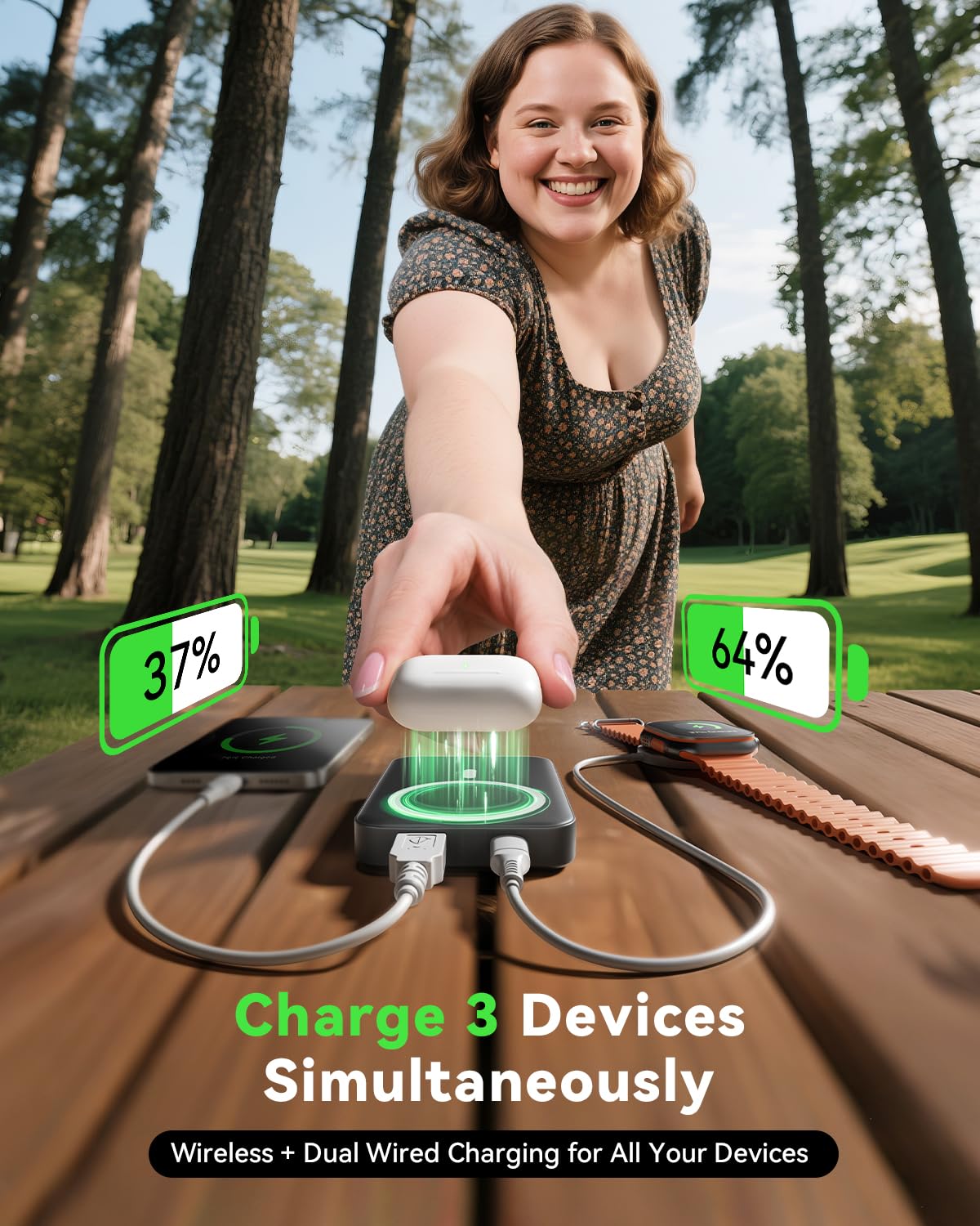 LENUTO for Magsafe Battery Pack 10000mAh Power Bank with Foldable Stand Portable Charger, PD 22.5W Fast Charge, Dual USB-C & USB-A Outputs, Wireless Charger for iPhone 16/15/14/13/12 Series–Black