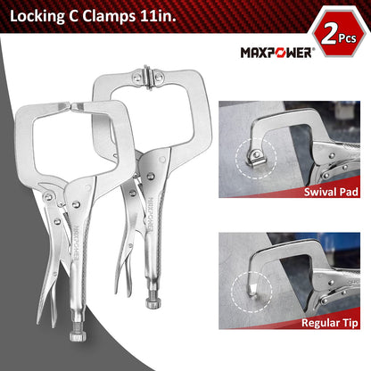 MAXPOWER 15-pc Locking Pliers Set with C-clamps, Long Nose, Pinch Off, Sheet Metal Clamp, U Shaped Pliers and Tool Bag