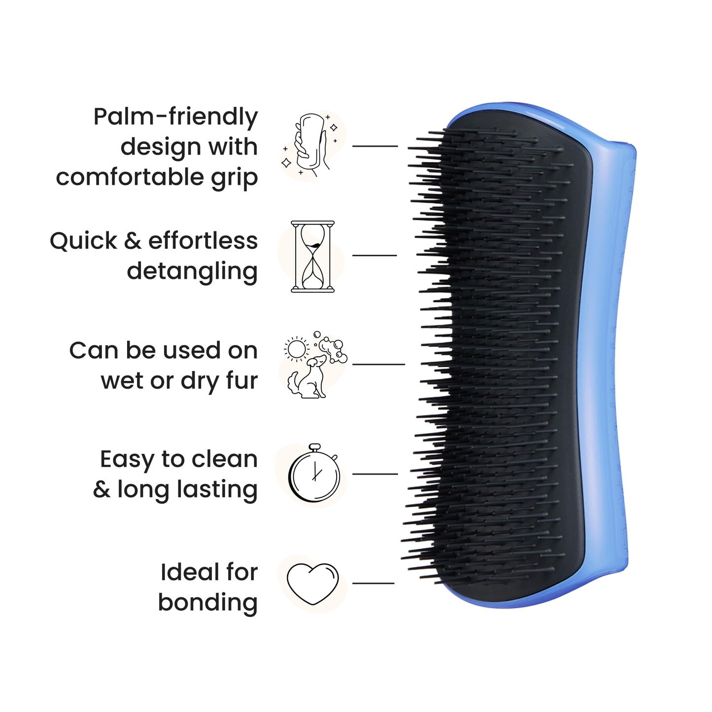Pet Teezer Detangling Dog Grooming Brush, Dog Bath Brush for Long Haired Breeds and Wet or Dry Fur, Large, Blue & Grey