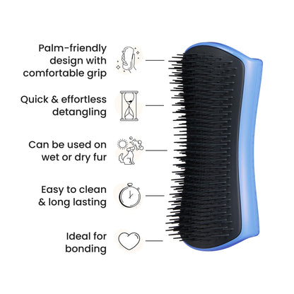 Pet Teezer Detangling Dog Grooming Brush, Dog Bath Brush for Long Haired Breeds and Wet or Dry Fur, Large, Blue & Grey
