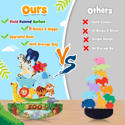 IPOURUP Animals Montessori Toddler Toys 3 4 5 6 7 8 Year Old Boys Girls Wooden Animal Blocks Stacking Toy Kids Birthday Gifts for Boy Girl Age 3-7 Educational Toys Fine Motor Balance Game