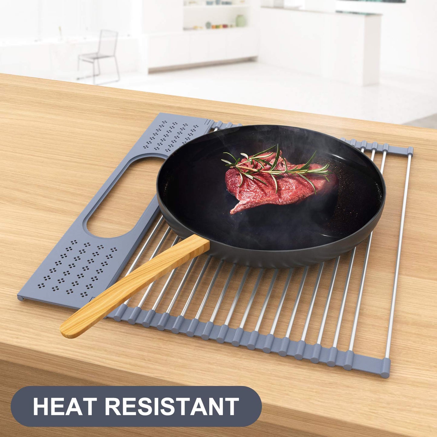 LEMIKKLE Roll Up Dish Drying Rack 17.5" x 15.2" Over The Sink Dish Drying Rack, Multi-Purpose Kitchen Rolling Dish Drainer Foldable SUS 304 Stainless Steel Dish Drying Rack