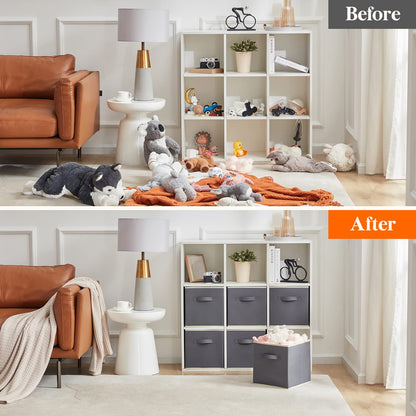 Lifewit Collapsible Fabric Storage Cubes Bins Set 11 Inch, Foldable Cubby Organizers Boxes, 6 Pack Organizing Baskets for Shelf, Closet, Utility Room, Storage Room Gray