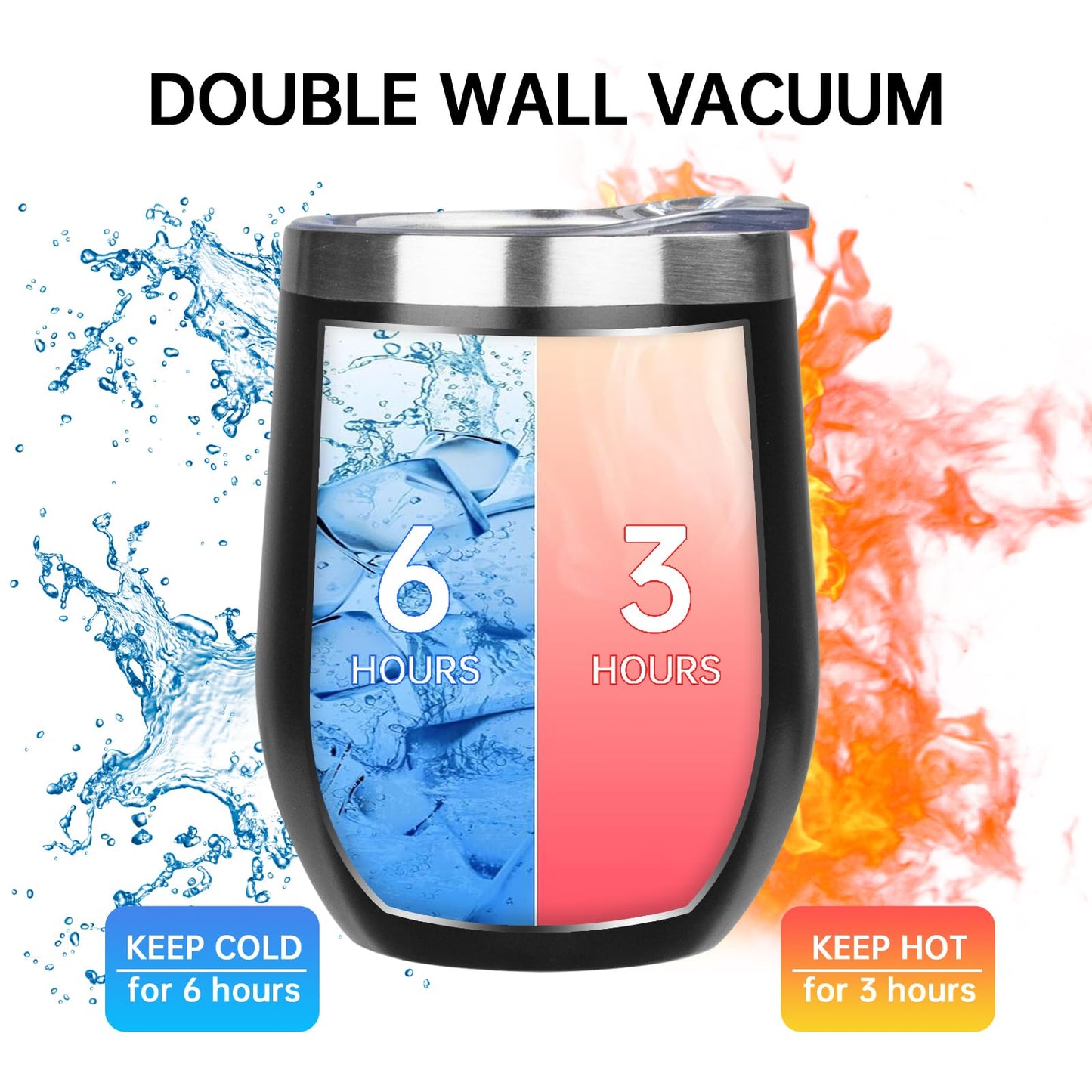 MEZMUT 12 Oz Insulated Wine Tumbler with Lid Double Wall Vacuum Stainless Steel Wine Glass Coffee Mug Insulated Tumbler Cup for Champaign, Cocktail, Beer (Black, 1 Pack)