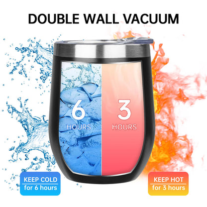 MEZMUT 12 Oz Insulated Wine Tumbler with Lid Double Wall Vacuum Stainless Steel Wine Glass Coffee Mug Insulated Tumbler Cup for Champaign, Cocktail, Beer (Black, 1 Pack)