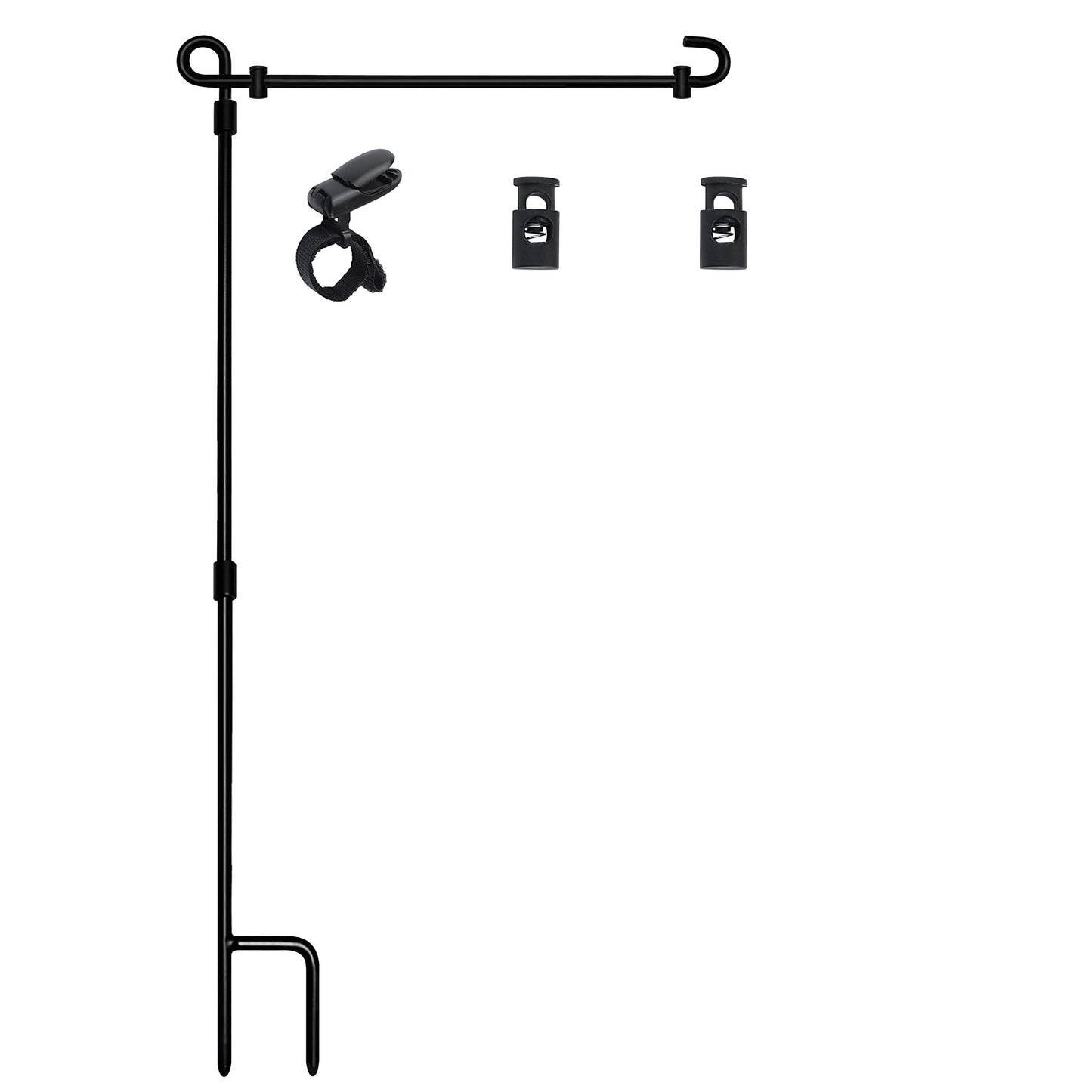 HOOSUN Garden Flag Stand, Premium Garden Flag Pole Holder Metal Powder-Coated Weather-Proof Paint with Tiger Clip and Spring Stoppers without flag