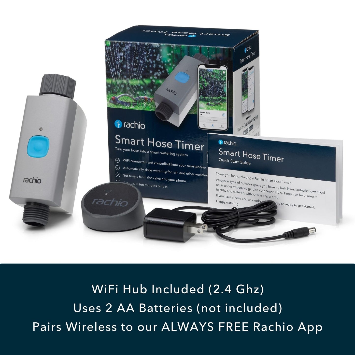 Rachio Smart Hose Timer (1 Valve + 1 WiFi Hub) – App-Controlled Outdoor Faucet Timer, Quick Install & Scheduling, Expandable System