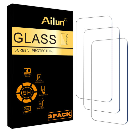 Ailun Screen Protector for iPhone 16 / iPhone 15 / iPhone 15 Pro [6.1 Inch] Display 3 Pack Tempered Glass, Dynamic Island Compatible, Case Friendly [Not for iPhone 16 Pro 6.3 Inch].