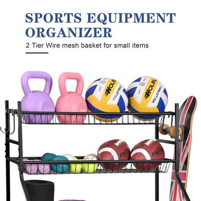 Mythinglogic Sports Equipment Garage Organizer,Garage Ball Storage for Sports Gear and Toys, Rolling Ball Cart with Wheels for Indoor/Outdoor Use