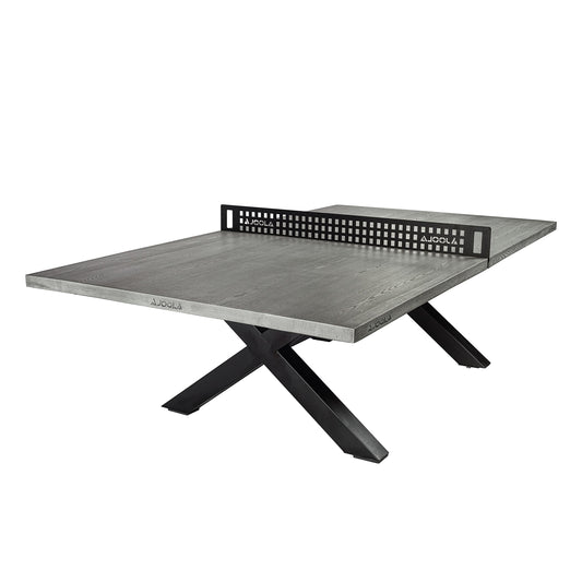 JOOLA Berkshire Outdoor Table Tennis Table - Multi Use Conference Table Dining Table - Concrete Gray Wood Look Includes Steel Outdoor Ping Pong Net Set & Frame - Hybrid Indoor Outdoor Ping Pong Table