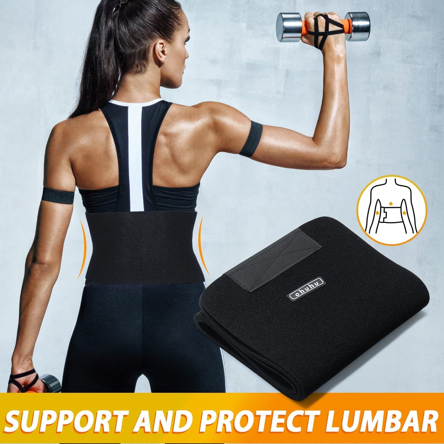 Ohuhu Waist Trimmer, Adjustable Neoprene Ab Trainer Belt for Back Support, Sweat Band Waist Trainer for Training & Workouts, Sweat Enhancer, Fits Up to 40 Inches for Men & Women Black (Medium)