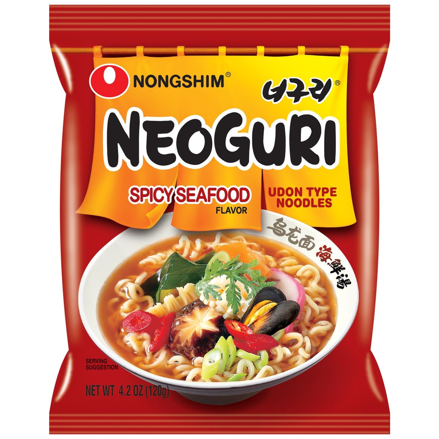 Nongshim Neoguri Spicy Seafood with Udon-Style Noodle, 4.2 Ounce (Pack of 10)