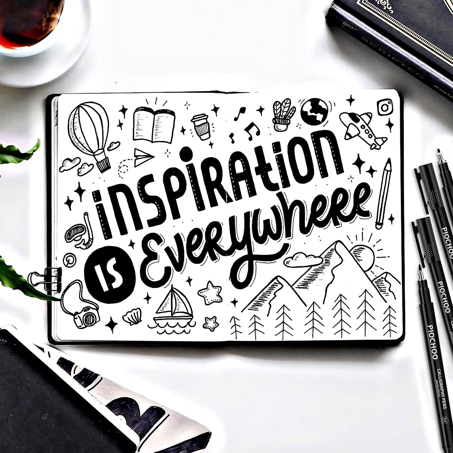 Piochoo Calligraphy Pens,8 Size Calligraphy Pens for Writing,Brush Pens Calligraphy Set for Beginners, Hand Lettering Pens