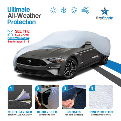 EzyShade 10-Layer Waterproof Sports Car Cover. See Vehicle Size-Chart for Accurate Fit. All Weather Full Outdoor Covers. Corvette Mustang Trans Am Classic Cars Sun Snow Rain. Size C4 (See SizeChart)