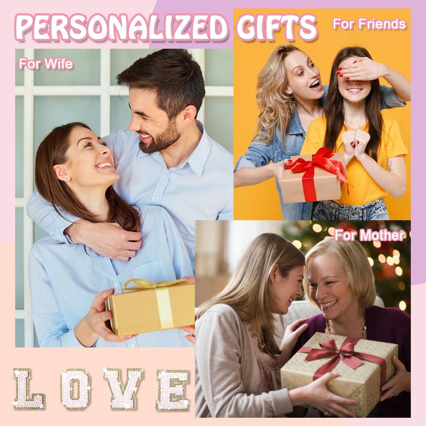 Personalized Initial A-Z Preppy Patch Makeup Bag, Small White PU Leather Cute Glitter Letter Cosmetic Bag with Zipper, Monogram Travel Toiletry Organizer Makeup Case Christmas Gifts for Women Girls,J