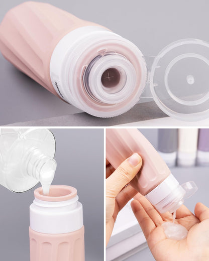 Mrsdry Travel Bottles for Toiletries 8 Pack, Travel Size Toiletries, Tsa Approved Travel Size Containers 3oz, with Travel Essentials Clear Bag, Leak Proof Silicone Squeezable Creams Jars