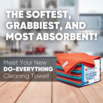 MW Pro Microfiber Cleaning Cloth | Black Gray Blue | 12 Pack | 16” x 16” | All Purpose Microfiber Towels - Clean, Dust, Polish, Scrub, Absorbent