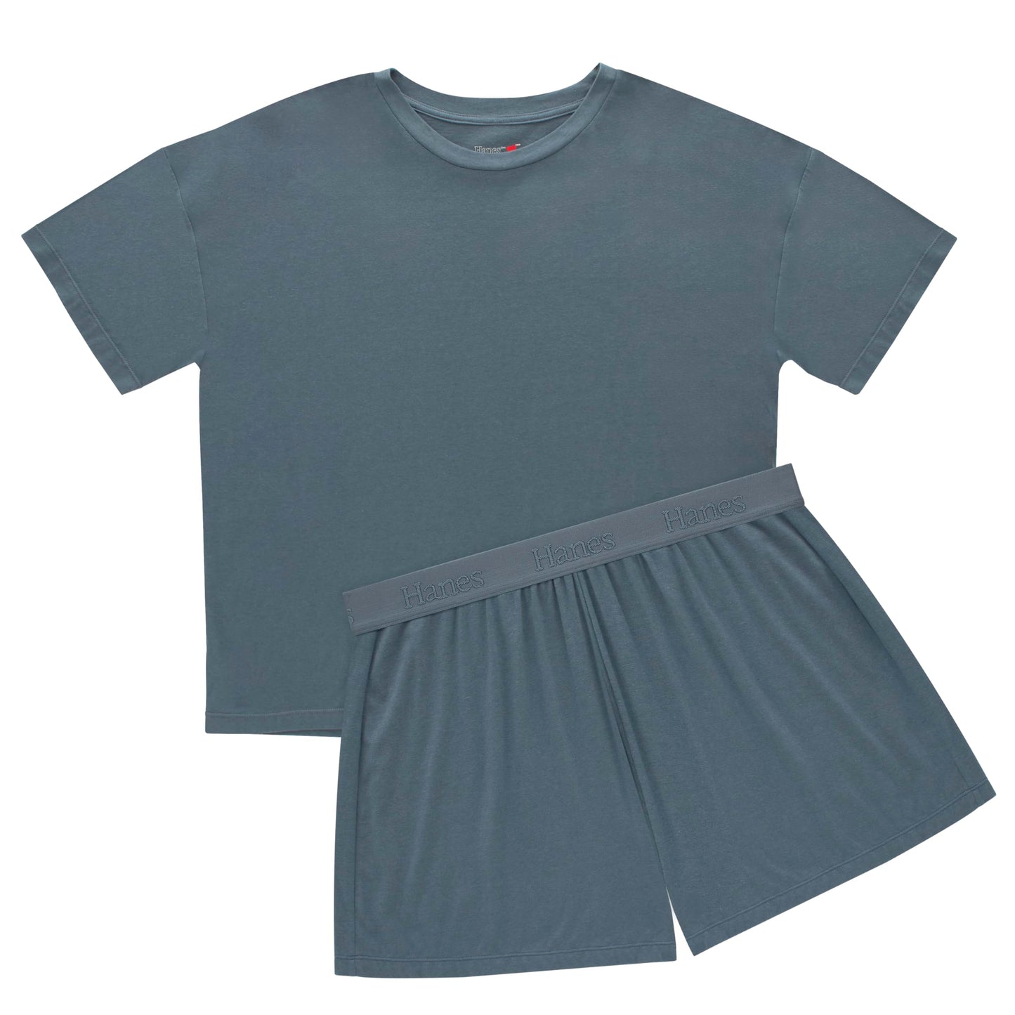 Hanes Women's Originals 2 Piece Lounge, Comfywear Supersoft Boxy T-Shirt & Sleep Shorts Loungewear Set, Stargazer Grey/Stargazer Grey, Medium