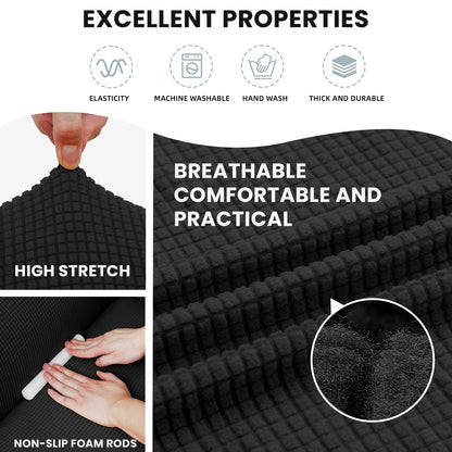 LURKA Stretch Sofa Slipcovers Couch Covers for 3 Cushion Couch Sofa Pet Friendly Non Slip Sofa Cover Washable Furniture Protector with Elastic Bottom (Large, Black)