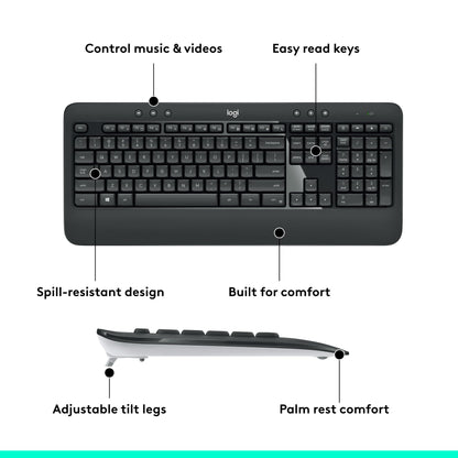 Logitech MK540 Advanced Wireless Keyboard and Mouse Combo for Windows, 2.4 GHz Unifying USB-Receiver, Multimedia Hotkeys, 3-Year Battery Life, for PC, Laptop