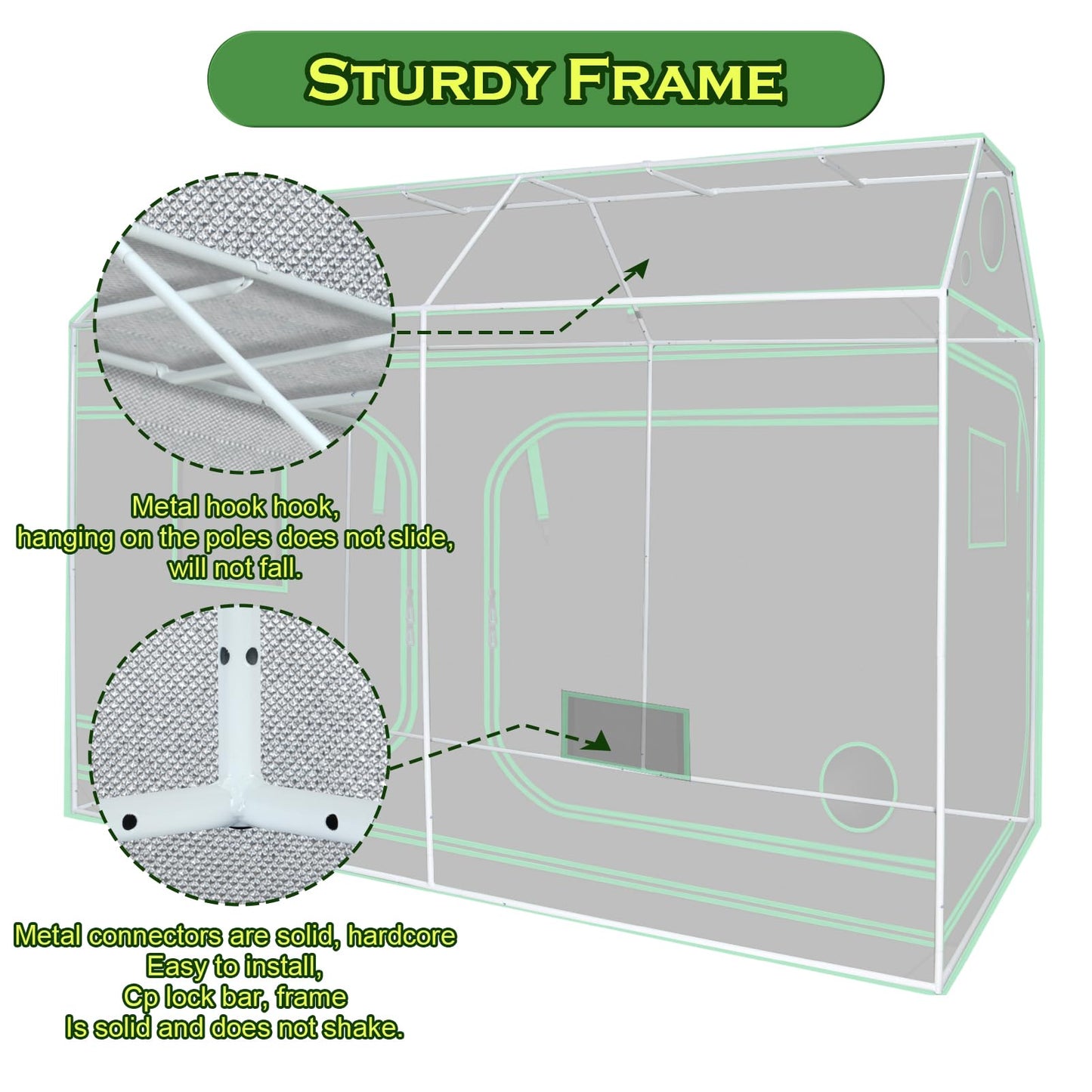 Green Hut 96"x48"x72" Roof Cube Grow Tent with Observation Windows, Lightproof, Mylar Hydroponic Tent with Floor Tray for Indoor Plant Growth