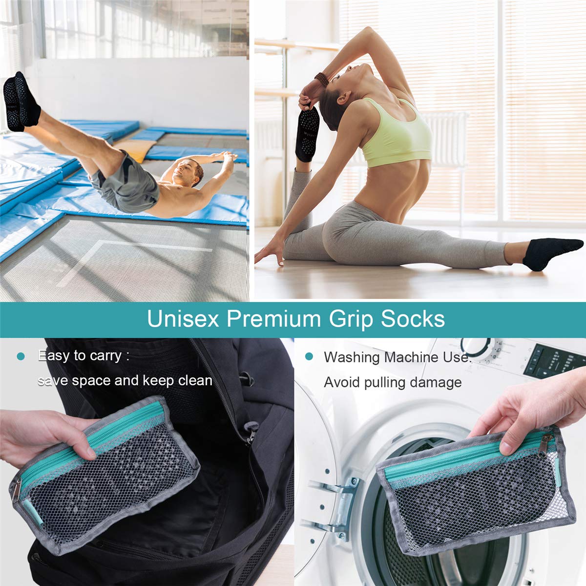 Hylaea No Slip Socks for Yoga Pilates Barre Hospital, Grip Slipper Socks for Pilates, Home, Kickboxing | No Slide, Multi Pack Large X-Large