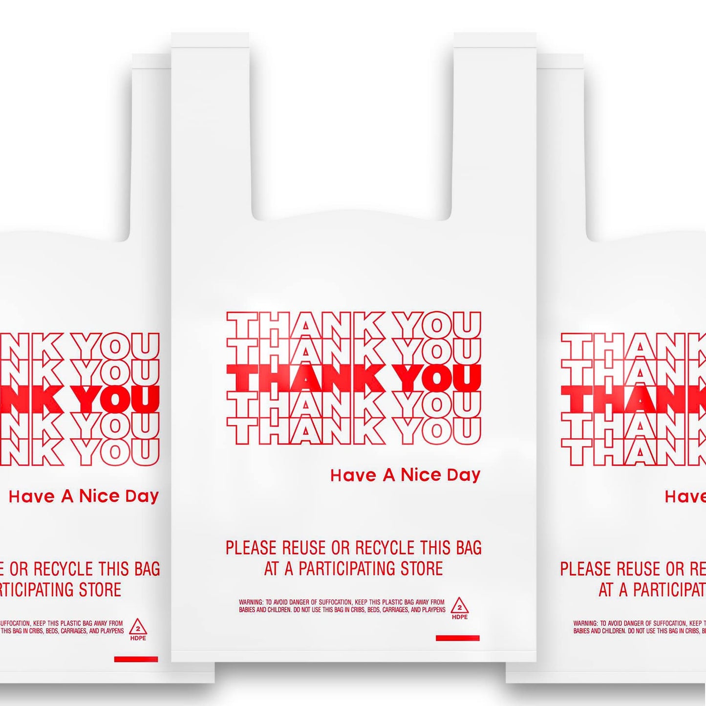 400 Pack Thank You T-Shirt Bags - Premium Quality 15 Mic (0.6 Mil) Thick Reusable Plastic Bags: 11.5" x 6.5" x 21