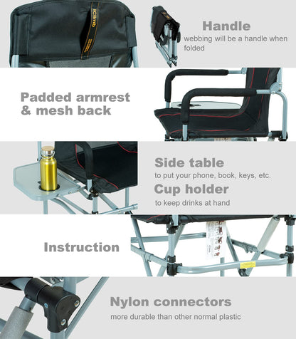 iClimb Heavy Duty Compact Camping Folding Mesh Chair with Side Table and Handle (Black, 2PC)