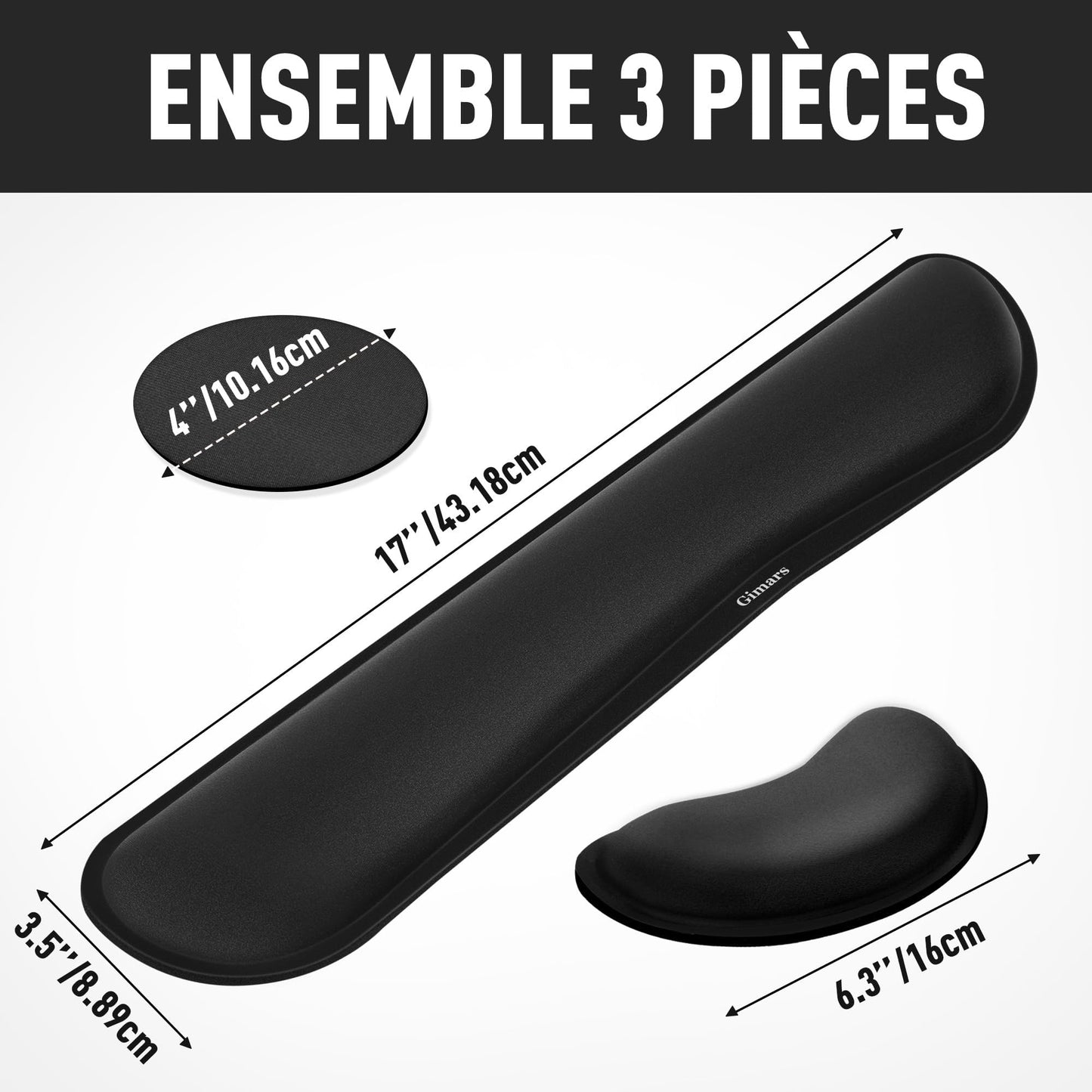 Gimars Upgrade Enlarge Silky and Superfine Fabric Gel Memory Foam Keyboard Wrist Rest Set, Ergonomic Keyboard Mouse Wrist Support for Typing Pain Relief, Comfort for Office, Gaming, Computer, Black