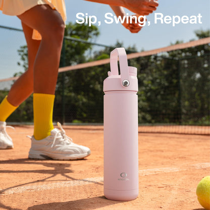 Insulated Water Bottle with Straw - Encool Stainless Steel Water Bottle, Leak-Proof, BPA-Free, Double Wall Vacuum Keeps Cold for 24 Hours for Sports, Travel, School (26 oz, Cotton Candy)