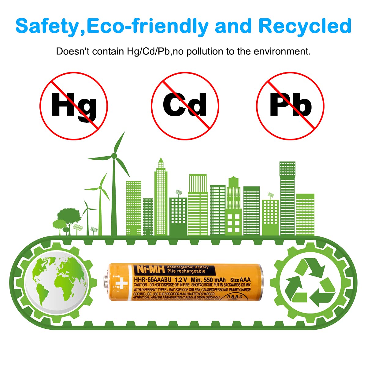 pingju NI-MH AAA Rechargeable Battery 1.2V 550mah 4-Pack hhr-55aaabu AAA Batteries for Panasonic Cordless Phones, Remote Controls, Electronics