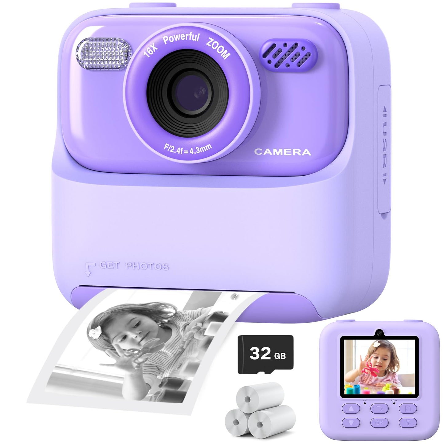 Kids Instant Digital Cameras for Boys and Girls, 1080P HD Dual-Lens Selfie Digital Camera with Print Paper & 32G Card, Christmas Birthday Gifts Toys for Toddler and Teenagers Age 3-16 Years Old