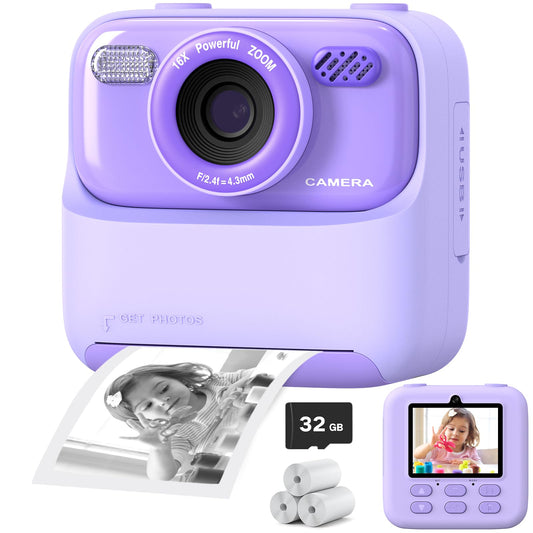 Kids Instant Digital Cameras for Boys and Girls, 1080P HD Dual-Lens Selfie Digital Camera with Print Paper & 32G Card, Christmas Birthday Gifts Toys for Toddler and Teenagers Age 3-16 Years Old