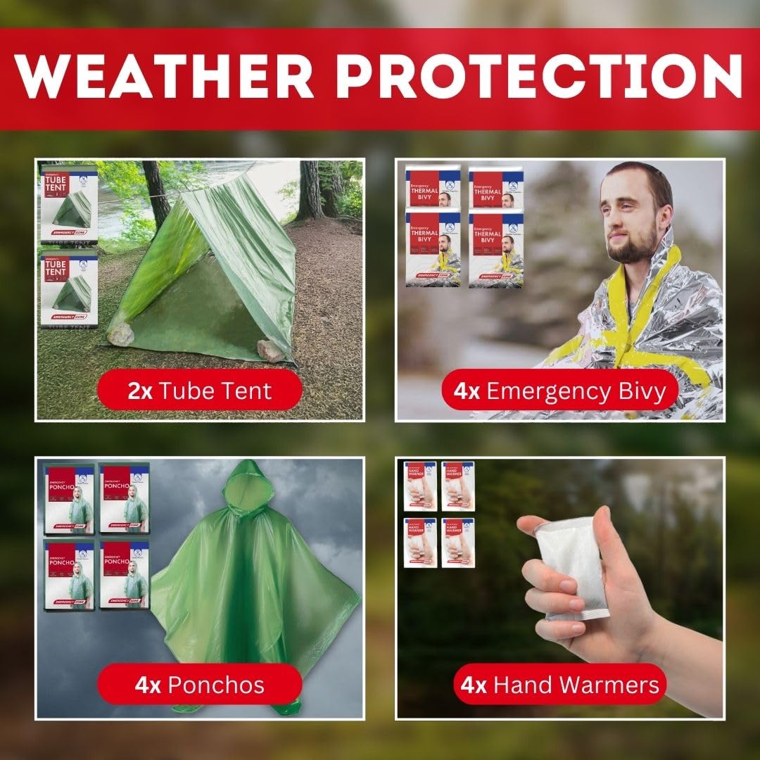 Family Emergency Kit - 4 Person | All-in-one Survival Kit Backpack for Earthquake, Flood, Disaster Relief, Civil Unrest & Outdoor - Survival Bag & Emergency Preparedness Kit for Families