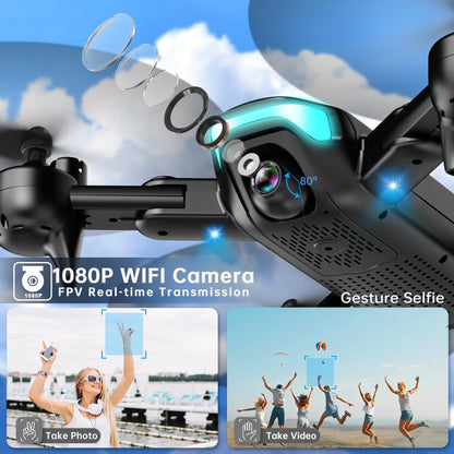 REDRIE Drone with 1080P Camera for Beginners, Foldable, Altitude Hold, Gestures Selfie, Waypoint Fly, Headless Mode, 3D Flip, One Key Start, 3 Speed Modes, Circle Fly, 2 Batteries