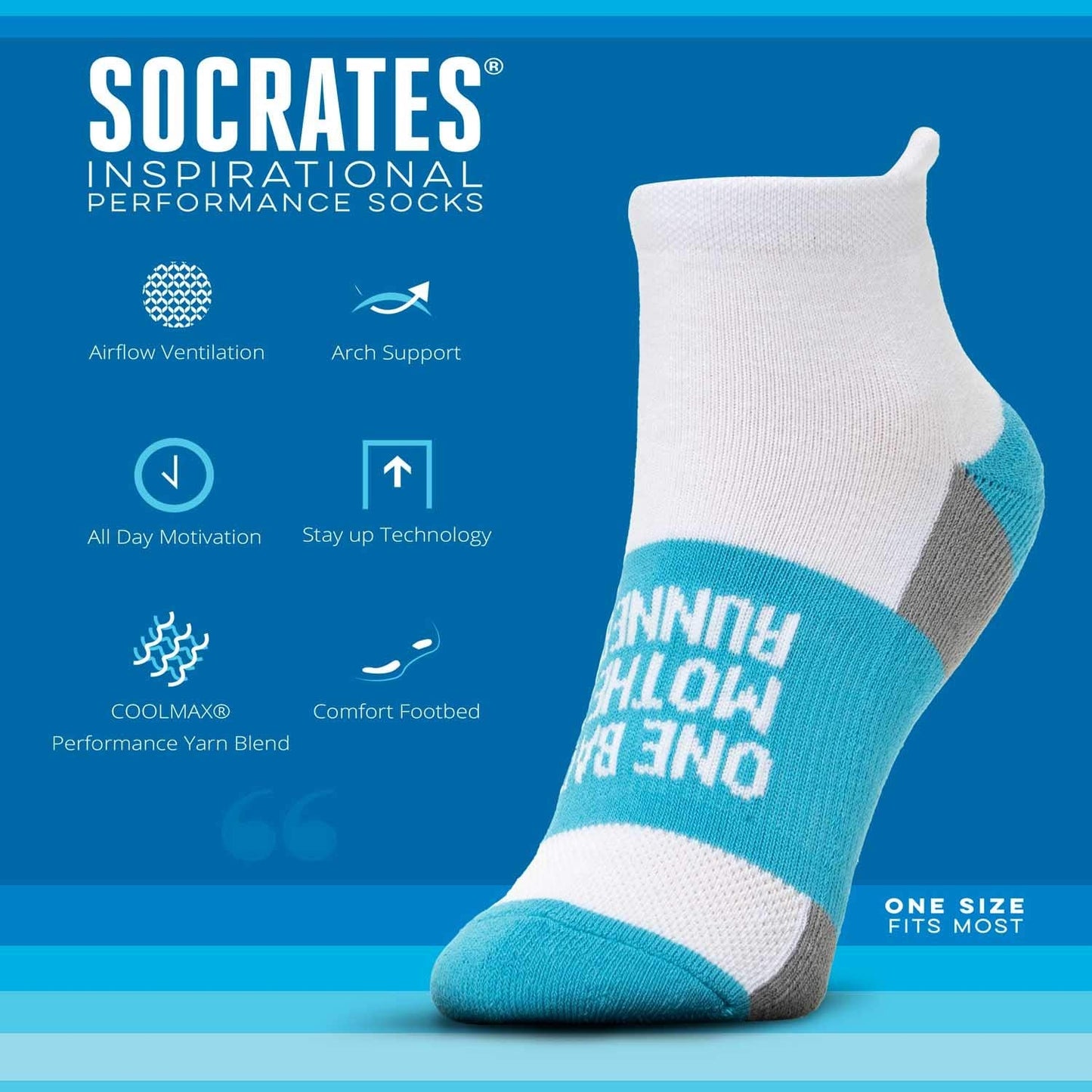 Gone For a Run Inspirational Ankle Socks for Women - Affirmation - Fun Running Socks - Runners Gifts & Motivation - Mother Runner (Teal)