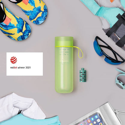 PHILIPS Water GoZero Active BPA-Free Water Bottle with River/Lake/Spring Water Filter for Hiking Camping, Sport Squeeze Water Bottle, Lightweight, Blue, 20 oz with Adventure Filter, Green