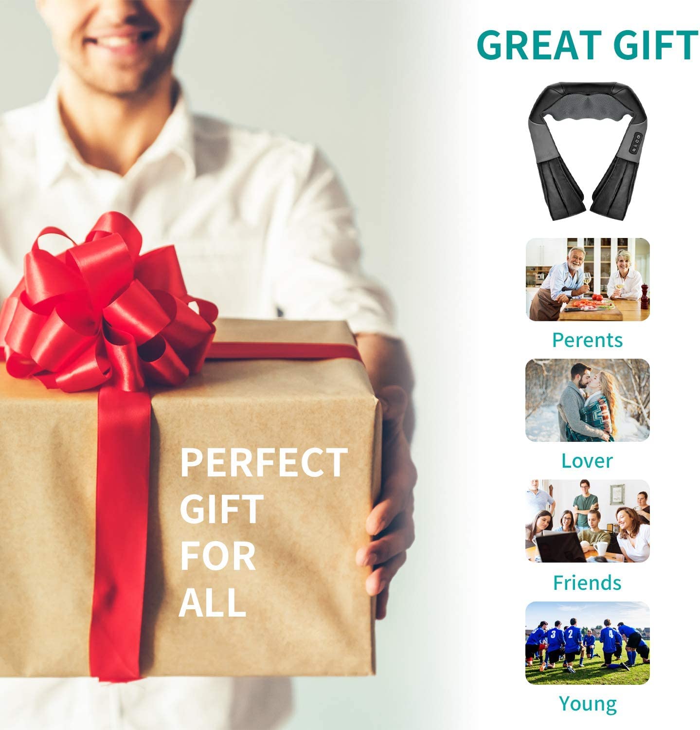 Nekteck Shiatsu Neck Massager for Pain Relief Deep Tissue with Heat, 3D Kneading Massage Pillow Back Shoulder Massagerfor Body Muscle, Plug-in Use for Home Office Car, Gifts for Mom Dad Him Her