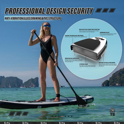 TIGERXBANG Stand Up Paddle Boards 10'6" x 32" x 6" with Premium SUP Board Accessories, Inflatable Paddle Boards for Adults/Kids with Double-Bladed Paddle, Kayak Seat, Defender-Pro Black