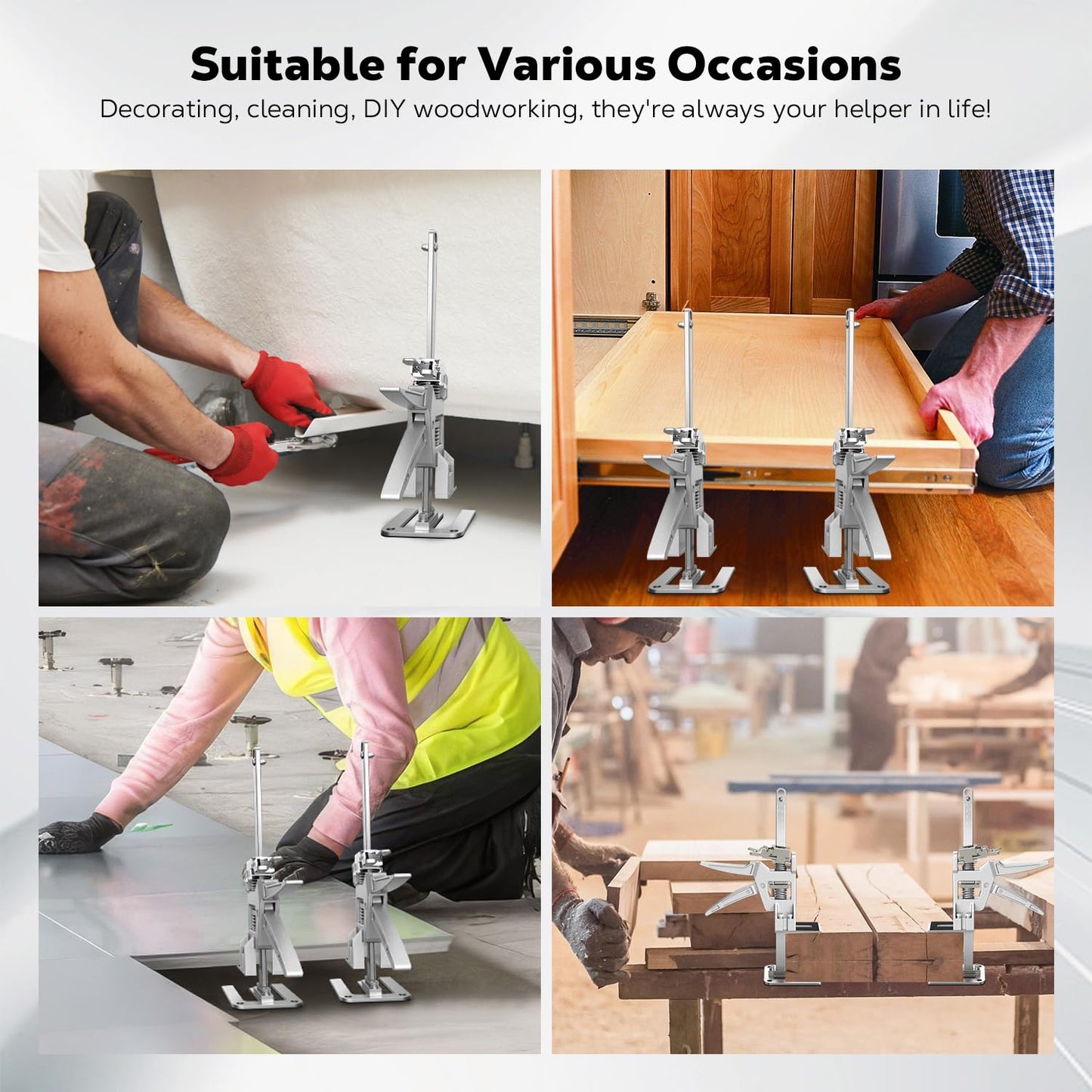 Raynesys Labor Saving Arm Jack 2 Pack, 12 Inch All-Metal Hand Lifting Jack Tool, Precise Control Slow/Fast Descent, 440LBS Capacity Wall Tile Locator for Lifting Door Furniture, Wall Tile Positioning