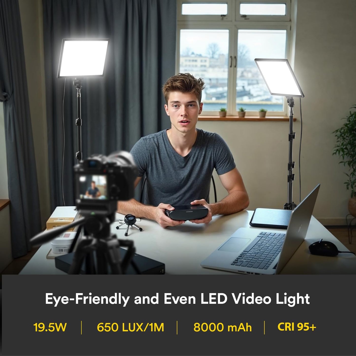 RALENO 13" LED Video Light, 2-Pack Bi Color Photography Lighting Kit with 75" Stand & Phone Clip, CRI 95+ Studio Lights with 8000mAh Built-in Battery for TikTok/YouTube/Live Streaming/Videography